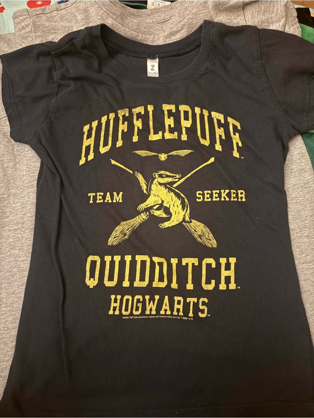 Hufflepuff Quidditch Kids Tee - Black with Gold Print